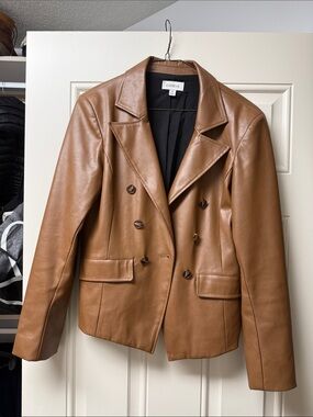 Evereve Double-Breasted Faux Leather Jacket - Camel Brown